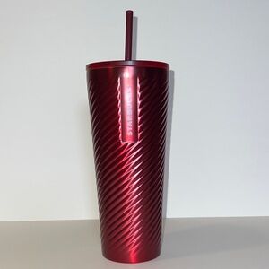 🎁 Starbucks 2022 Deep Red Metallic Swirl Twist Stainless Steel Cold Cup 24 Oz